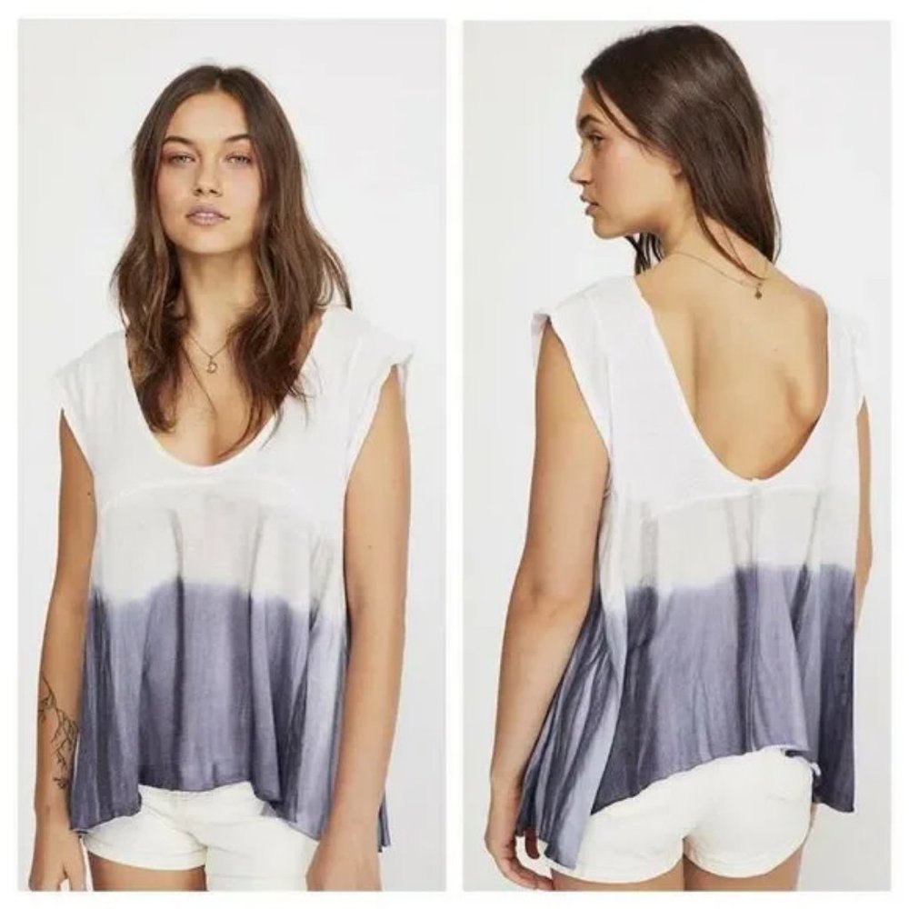 Free People Size M Paradise Ombre Dip dye Tee Lilac Oversized Loose Tank Top